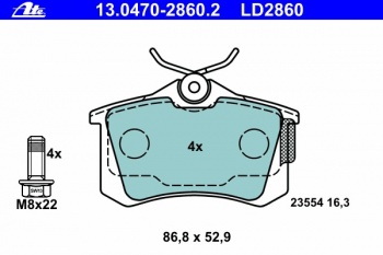 Комплект тормозных колодок, дисковый тормоз 13.0470-2860.2