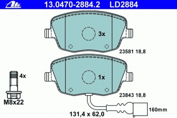 Комплект тормозных колодок, дисковый тормоз 13.0470-2884.2