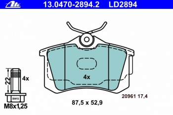Комплект тормозных колодок, дисковый тормоз 13.0470-2894.2