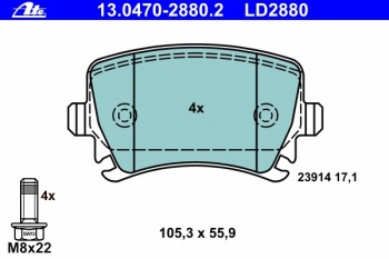 Комплект тормозных колодок, дисковый тормоз 13.0470-2880.2