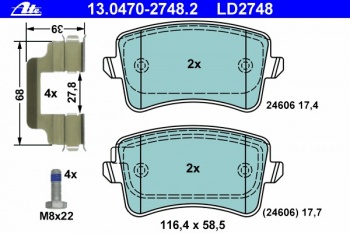 Комплект тормозных колодок, дисковый тормоз 13.0470-2748.2