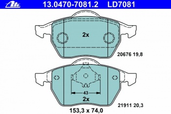 Комплект тормозных колодок, дисковый тормоз 13.0470-7081.2